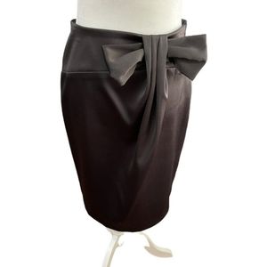 Helene Blake, Black Satin Bow Tie Waist Detail Skirt, Size 6